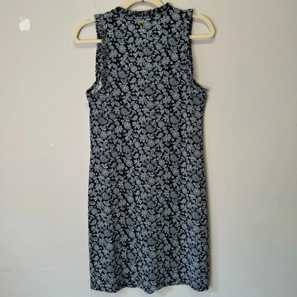 NWT Michael Kors Paisley Boho‎ Soft Stretch Mini V-neck Sleeveless Dress XS Blue